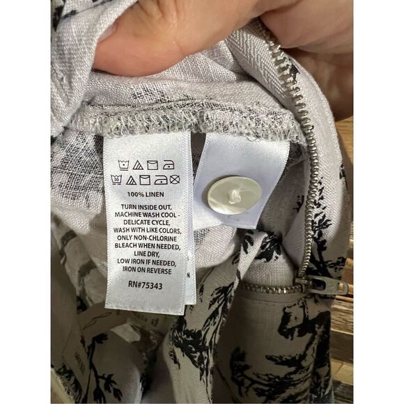 Joie NWT Pants Wide Leg Linen Tree Printed Ivory/Black Pockets sz 8 - Picture 3 of 9